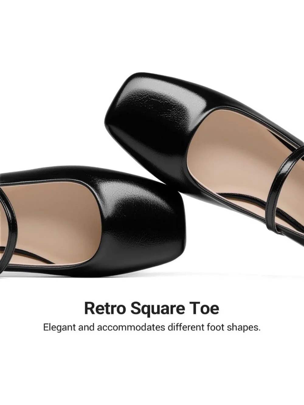 DREAM PAIRS Women's Black Faux Leather Square Toe Buckle Flats Low Heel Shoes